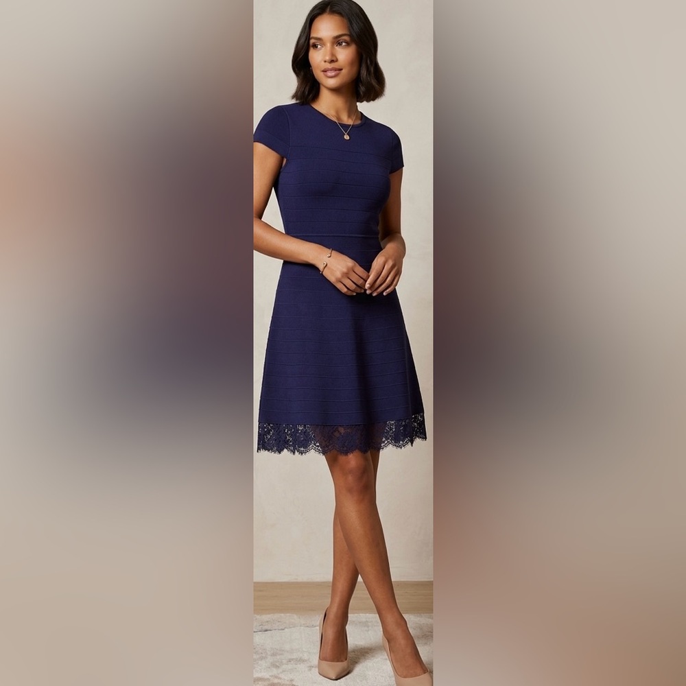 Karen Millen Navy Dress with Lace Detail